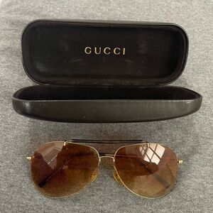 Gucci Gold and Brown Aviator Sunglasses